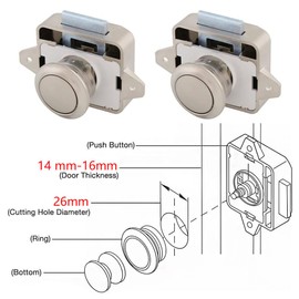 2 Pieces Cabinet Lock Catch, Push Lock, Push Lock Furniture Lock, Cabinet Push Button Lock, for Drawers, Motorhome, Yachts, Cabinet Doors (White)