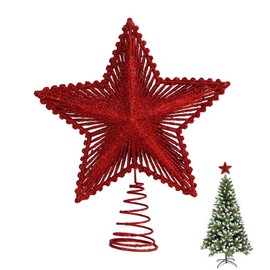LKCCTK Christmas Star Ornaments Tree Top Iron Wire Hollow Design Christmas Holiday Winter Party Home Decoration Silver Tree Topper Ornament (3 Red)