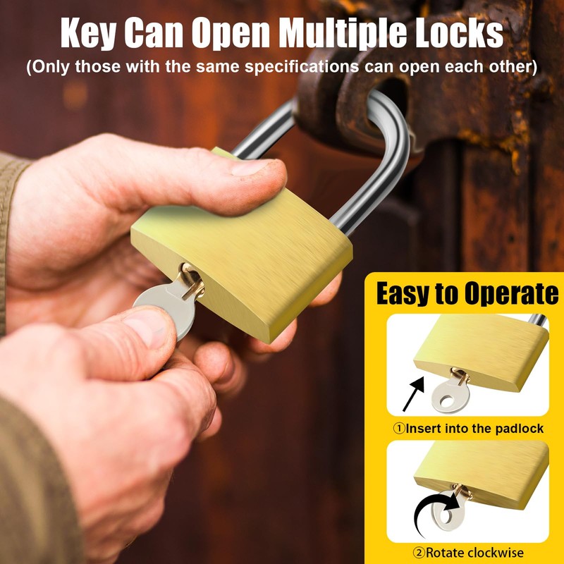 Yaocom Solid Brass Keyed Padlock, Small Padlocks Keyed Alike Yellow
