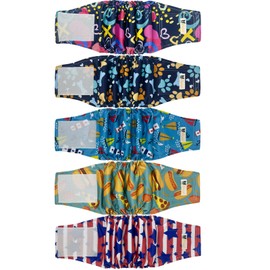 BLIWINPT Reusable Dog Diapers Male Large High Absorbing Belly Band for Male Dogs Washable Male Dog Belly Band with Cute Patterns 5packs (XXL, 21” - 27” Waist)