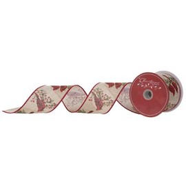 Cardinals Wired Edge Burlap Ribbon 2.5 inch Christmas Ribbon