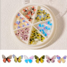 AKOAK 1 Box (6 Colors) Colorful Three-dimensional Butterfly Nail Art Charm, Acrylic 3D Resin Craft Decorative Accessories Aurora Glitter Butterfly Nail Art Decoration and DIY Craft Design