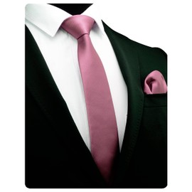 2.4" Dusty Rose Skinny Tie for Wedding Solid Formal Slim Necktie and Handkerchief Set For Men (0754-41)
