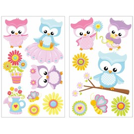 15 Piece Cute Owls Wall Sticker Set for Children's Bedroom Baby Room, multicoloured, 2x 16x26cm