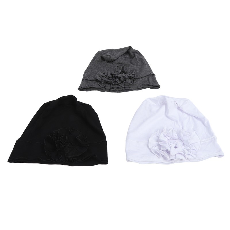 Women Turban Flower Cap Balck White and Gray Pure Color