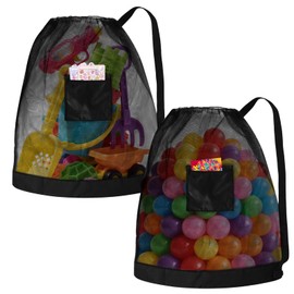KKONHII 2Pcs Large Mesh Beach Bag Drawstring Toys Bag, Reusable Drawstring Mesh Ball Bags Foldable Swim Bags Swim Pool Balls Storage Bags Gym Backpack, Home Toys Organizer Shells Organizer