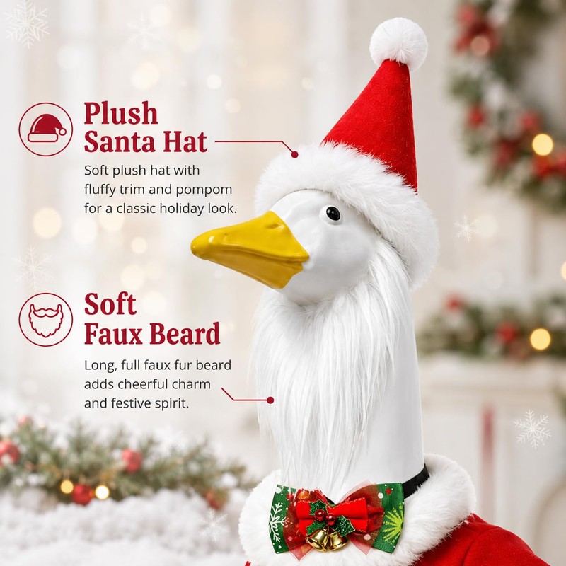 23" Christmas Porch Goose Outfits, Santa Goose Clothes with Bowtie