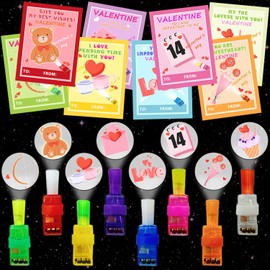 TMLDOT Valentines Day Cards - 16 Packs LED Finger Lights with Valentine Cards, Light Up Toys Bulk Valentines Exchange Party Favors for School Classroom
