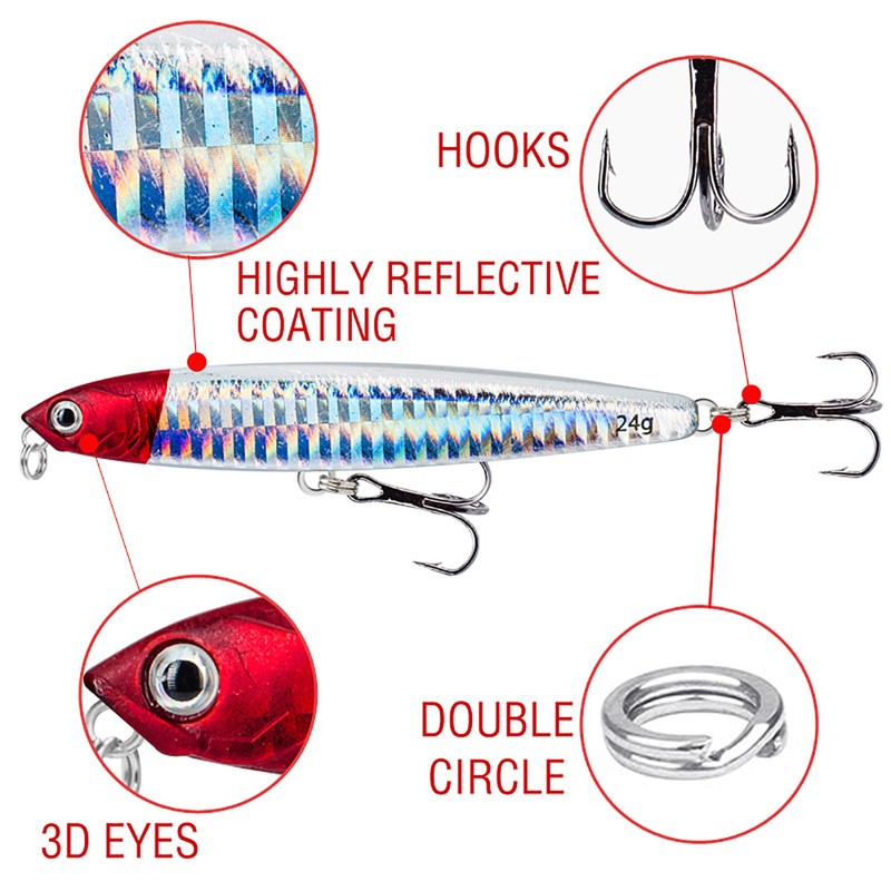 TUXIBIN 6 Stück Angelköder, Kunstköder, angelzubehör Set, 24Gramm angelköder, Kunstköder