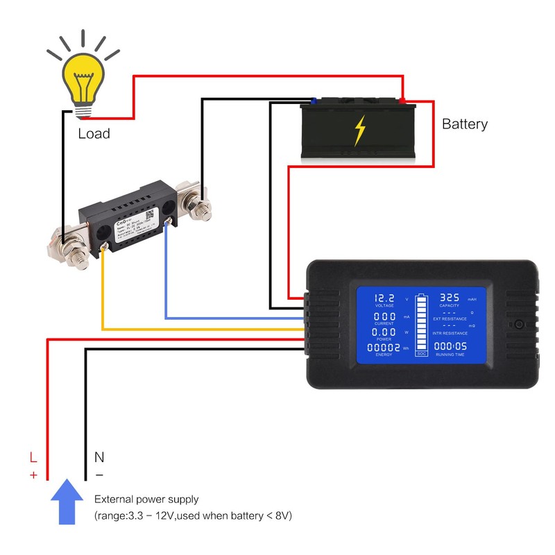 CGELE DC Multifunction Battery Monitor Meter with Shunt,0-200V,0-300A, LCD Display