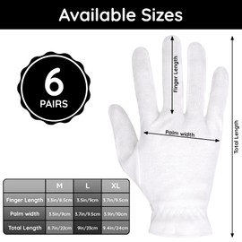 Segbeauty 12 Counts White Sleep Gloves, Hand Moisturizing Gloves with Elastic Band, 6 Pairs Cotton Moisturizing Gloves for Hands, Sleeping Gloves for Hand Overnight, White Cotton Gloves for Men Large