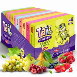 48 Tail Fruit Roll Healthy Snacks | Box of 12 packs each 4 Individual Fruit Rolls | Variety of flavors for Kids and Adults. No added sugar, non-GMO, source of vitamins, fiber.