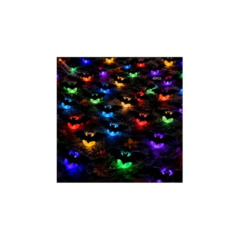 45pc Murciélagos decoración de halloween,murcielago de decoracion,murcielagode halloween,4 Tamaño,3D,Luminoso,PVC Impermeable,Murciélagos