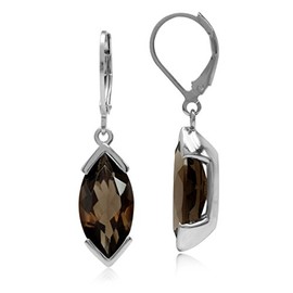 Silvershake 6.98ct. 16x8mm Natural Marquise Smoky Quartz White Gold Plated 925 Sterling Silver Leverback Earrings