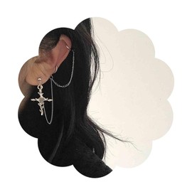 Yheakne Cross Chain Cuff Earrings Silver Cross Dangle Chain Earrings Long Crucifix Drop Earrings Religious Ear Cuff Wrap Chain Earrings Jewelry for Women and Girls