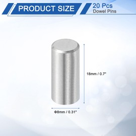 sourcing map 20Pcs 8mm x 18mm Dowel Pins, 304 Stainless Steel Cylindrical Shelves Support Pegs Locating Pin Shelf Fasten Elements for Bookshelf Cabinet Furniture Component (GB119), Silver