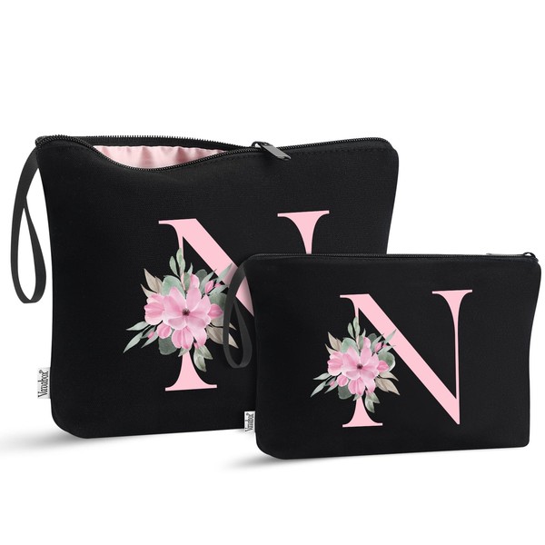 Vavabox 2 Pcs Initial Toiletry Bags Set,Birthday Gifts for Women,Travel