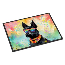Caroline's Treasures DAC2557JMAT Scottish Terrier Hippie Dawg Indoor or Outdoor Mat 24x36 Front Door Mat Indoor Outdoor Rugs for Entryway, Non Slip Washable Low Pile, 24H X 36W
