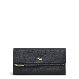 Radley London Woburn Street Large Flapover Matinee Purse for Women, Made from Grained Black Leather, Flapover Purse with Press Stud Fastening, Purse with Zipped Pocket & 12 Interior Card Slots