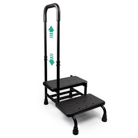 Gyykzz 2 Step Stool with Handle for Elderly, Heavy Duty Medical Step Stool with Adjustable Handrail and Non-Slid Platform for Adults, Seniors and Handicap, Bed Steps for High Beds Holds up to 400LBS