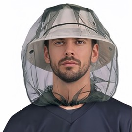 Outdoor Mosquito Head Net for Hat - Extra Large & Fine Mesh (620 Holes Per Inch) - Bug Proof Face Cover for Camping, Hiking, Fishing - Lightweight Reusable Protection Army Green