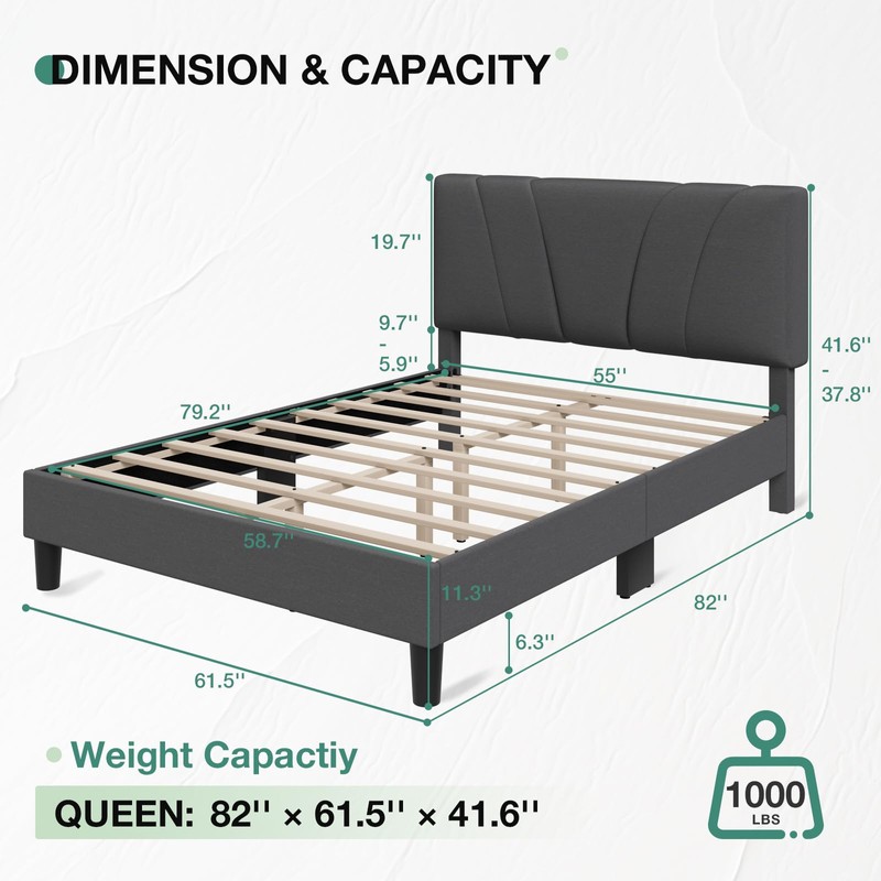 Novilla Queen Size Bed Frame Upholstered Platform Queen Bed Frame