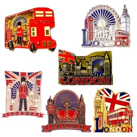6 London Metal Magnets, England British Souvenir Fridge Magnet, Union Jack Magnet