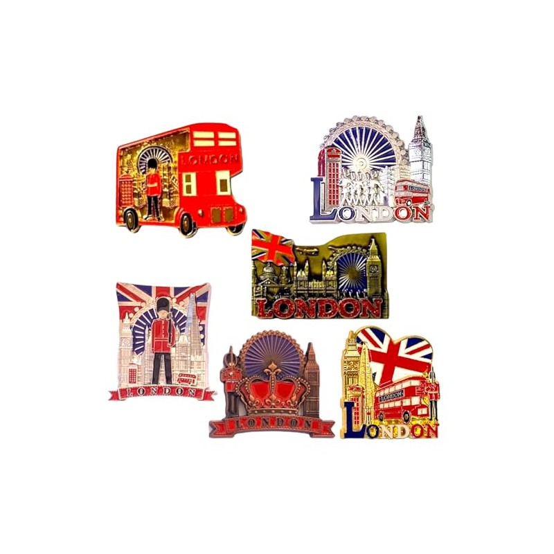 6 London Metal Magnets, England British Souvenir Fridge Magnet, Union