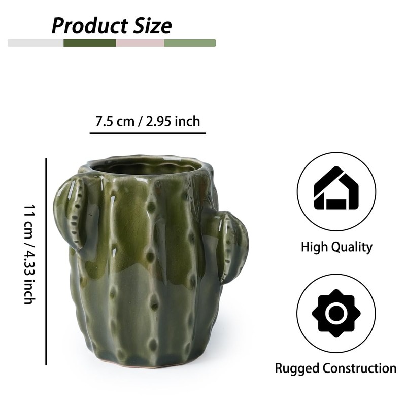 Zaposcca Ceramic Cactus Pen Holder, Cactus Decor Cute Pencil Holder,