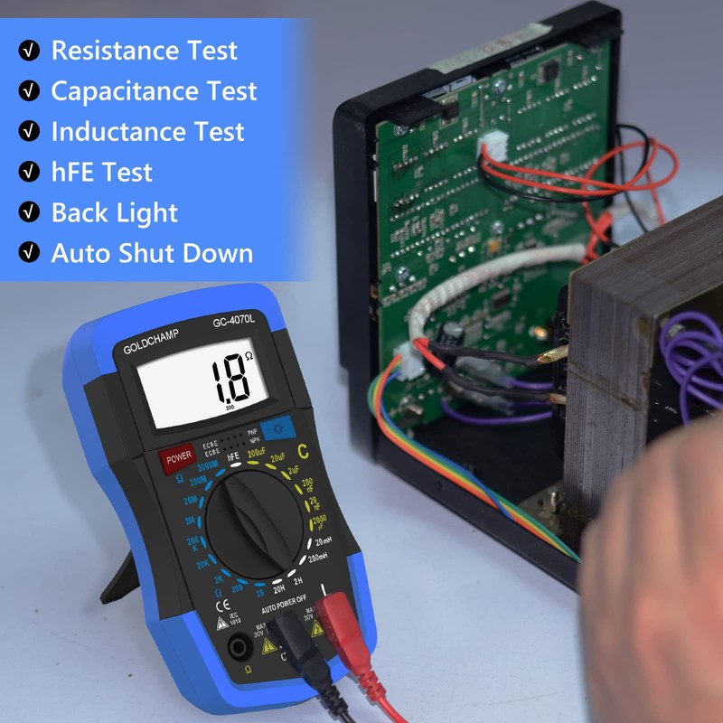 Capacitor Tester 2000pF~200uF, Capacitance Meter, LCR Meter, 200~2000M0 0hm Meter,