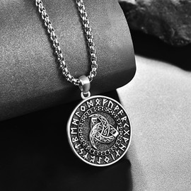 KATHLU Viking Necklace for Men 925 Sterling Silver Compass Pendant Norse Runes Amulet Necklaces Viking Jewellery Gifts