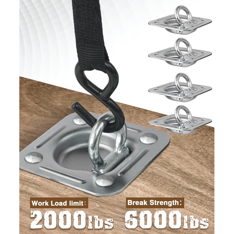 Recessed D Ring Tie Down Anchors 4 Pack (6,000 Lbs),