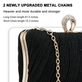 Clutch Bags for Women: Small Evening Bag Glitter Clutch Purse with Removable Chain for Wedding Bride Prom Cocktail Party Women's Handbag with, black, Classic