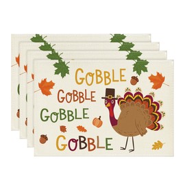 Artoid Mode Turkey Gobble - Juego de 4 manteles individuales de Acción de Gracias, 12 x 18 pulgadas, diseño de hojas de arce para exteriores, hogar, fiesta, cocina, comedor