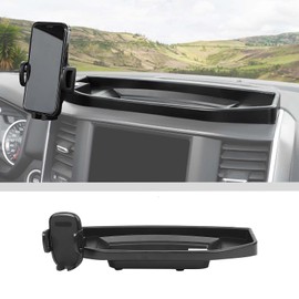 JWWY Phone Holder Mount with Storage Tray Central Dashboard Phone Mount with Storage Bin Fit for 2018-2025+ Dodge RAM 1500 2500 3500 Interior Accessories Black