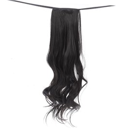 IWOWHERO Curly Ponytail Hair Extension Ribbon Drawstring Synthetic Hairpiece for Women Natural Black Wavy Wig Suitable for Daily Party Cosplay and Fancy Dress