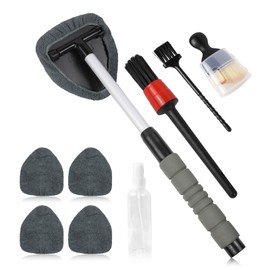 wuyaoyao 14PCS Car Windshield Cleaning Tool, Car Glass Wiper Kit with Window Cleaner, Microfiber Pads, Spray Bottle, Extendable Handle, Interior Detailing Dust Brush, Car Cleaning Supplie (Gray)