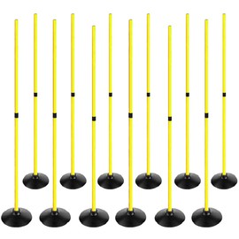 ASENVER 6FT Soccer Agility Poles with Rubber Base Detachable Speed Agility Stick Slalom Speed Training Pole Set for Sports (Pack of 12, Yellow)
