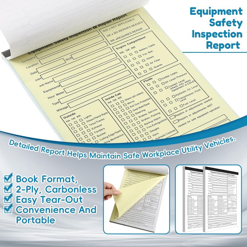 10 Pack 5.5" x 8.5" Equipment Safety Inspection Report Detailed