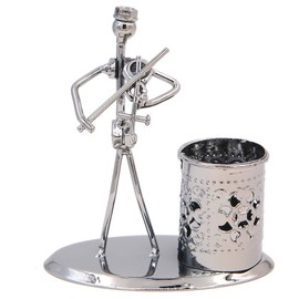 Music Musician Theme Iron Hat Man Art Steel Metal Creative Personality Pen Holder Pencil Holder Cup Pot Office Students Desktop Music Decoration Decor Toy Gift Ornaments (B003-1 Violin)
