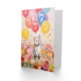 Artery8 7th Birthday Greeting Card Flowers Kitty Cat Balloons Kids Age 7 Year Old Child