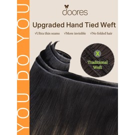 DOORES Genius Weft Hair Extensions Human Hair, 20 Inch Natural Black to Chestnut Brown 60g, Sew in Extensions Human Hair Handtied Weft Extensions