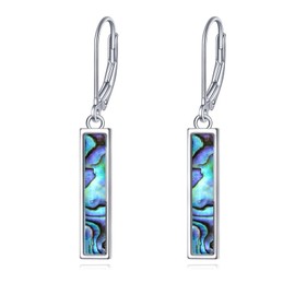 Abalone Bar Earrings for Women Sterling Silver Leverback Earrings Abalone Shell Jewellery Gift, Sterling Silver, No Gemstone