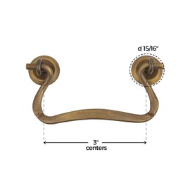 Victorian Antiqued Brass Drawer Bail Pull | Centers: 3" | Handle for Antique Cabinet Door, Dresser Drawer, Desk | Reproduction Furniture Hardware | UA-855-PAB