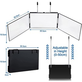 3 Way Trifold Haircut Mirror, 360 Degree Mirror for Hair Cutting, Shaving, Grooming, Hair Styling, Dye Hair and Makeup with Adjustable Height Brackets, Portable for Travel, Bedrooms, Bathroom (Black)