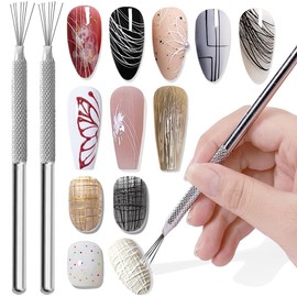 7-pin Nail Liner Brush Nail Art Tools, 2pcs Stainless Steel Nail Liner Brushes Bendable Needle Ultra-thin Line Nail Brush Set Spider Gel Nail Art Brushes Manicure Tool Nail Art Pens for Painting Nails