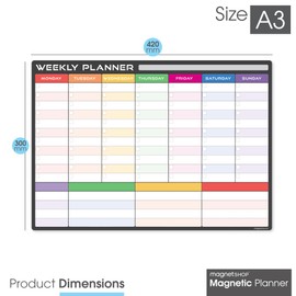 TMS A3 Monthly Planner Whiteboard | Magnetic Fridge Calendar for Meal Prep, Work or Family Planning | Made in The UK | use for to-Do Lists, Notes or Reminders | for Home and Office [42 x 30cm]