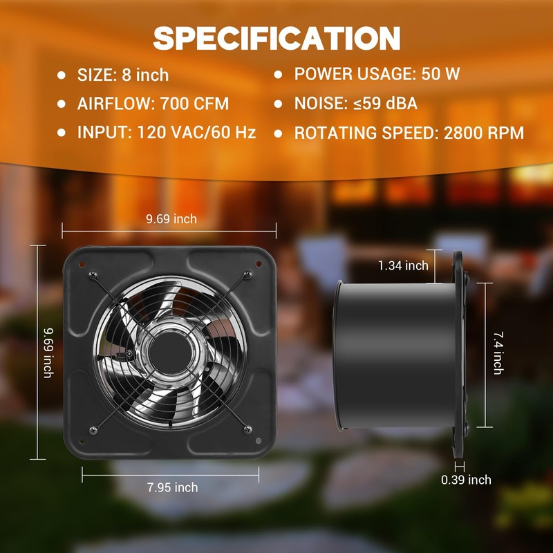 YOZON 8-Inch Kitchen Exhaust Fan with Switch, 700CFM Garage Exhaust