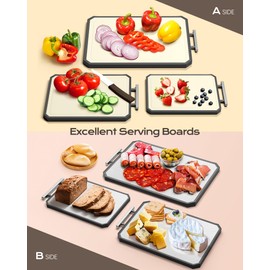 EXTRA LARGE Cutting Board,Double Sided Stainless Steel Cutting Boards Set for kitchen,Stainless Steel/Wheat straw pp Cutting Board for meat,Dishwasher Safe [20 * 13.8+16 * 11+12 * 8.3 Inch]