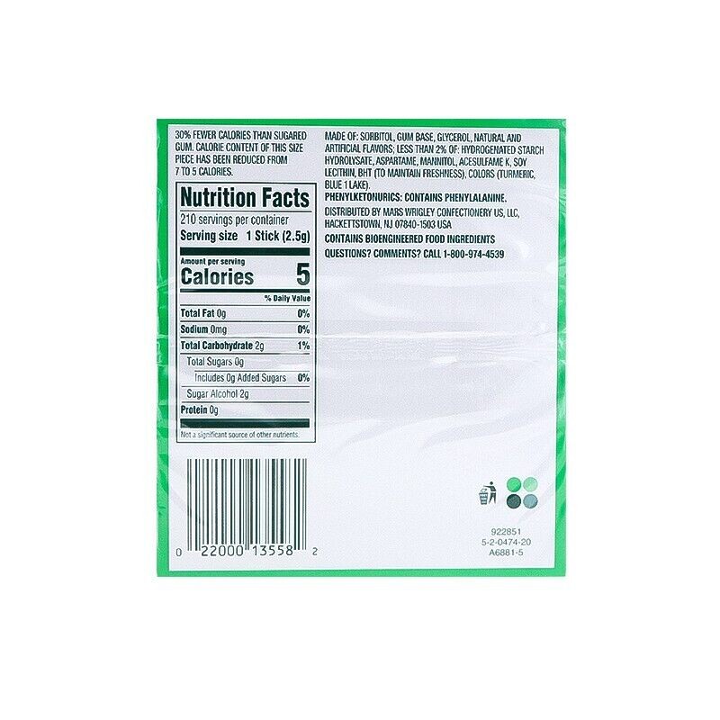 Wrigley's Extra Spearmint Sugar Free Chewing Gum (Pack of 6)